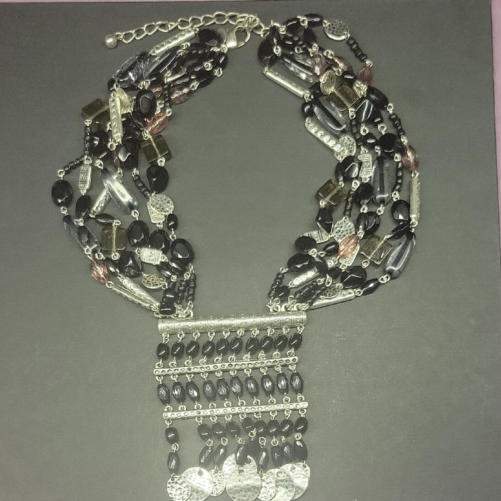 Elegant Black and Silver Multi-Strand Necklace